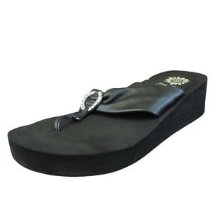 Yellow Box Duncan Women Flip Flop Sandal Shoes Size 8 Medium Black Leather